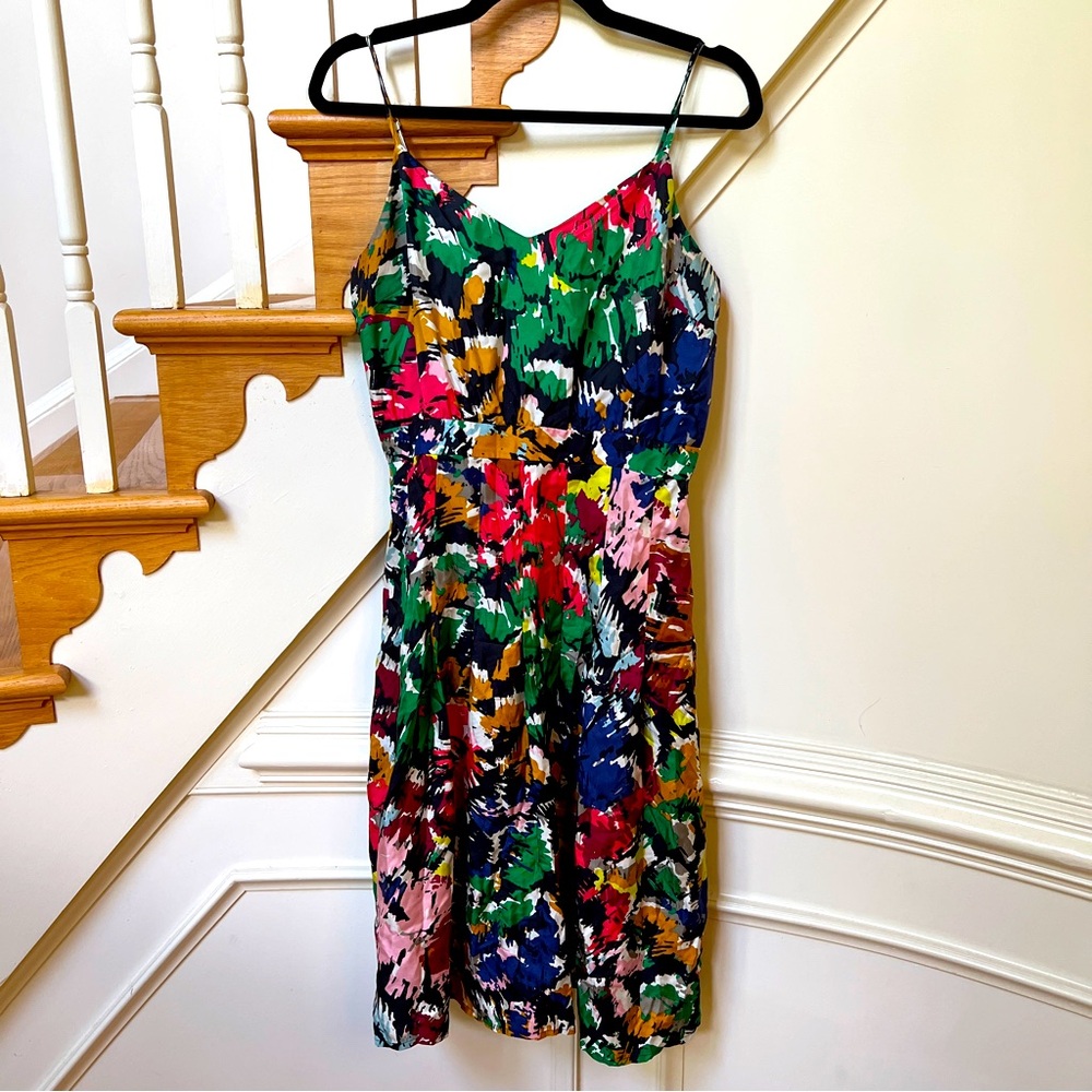 🌈 J Crew Multi Colored Print Satin Dress (M)